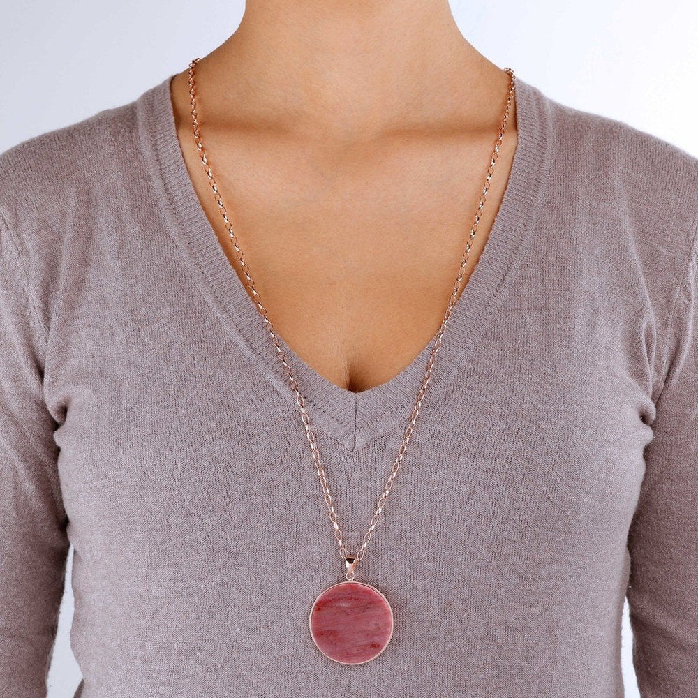 Bronzallure Red Fossil Wood Big Disc Necklace